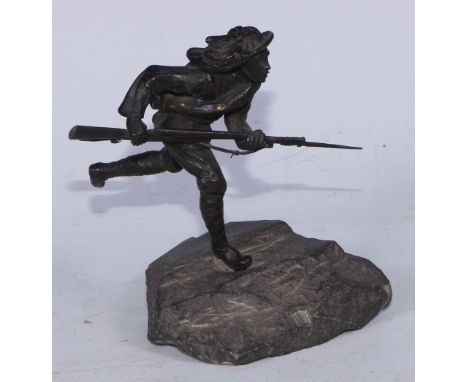 Continental School (early 20th century), a dark patinated bronze, of a World War I Italian soldier, Charging into No-Man's La