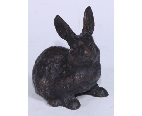 Modern British School, a dark patinated bronze, of a rabbit, 10.5cm high 