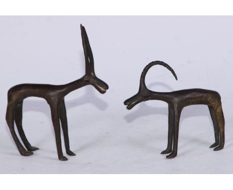 Tribal Art - a West African bronze model, of an antelope, 13cm high, possibly Dogon; another (2) 