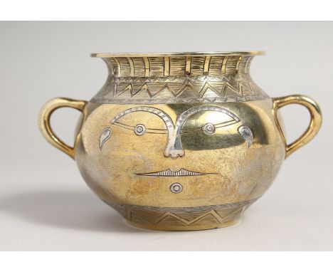 A DUTCH SILVLR GILT CIRCULAR TWO HANDLED BOWL with silvered decoration. Maker R. D.