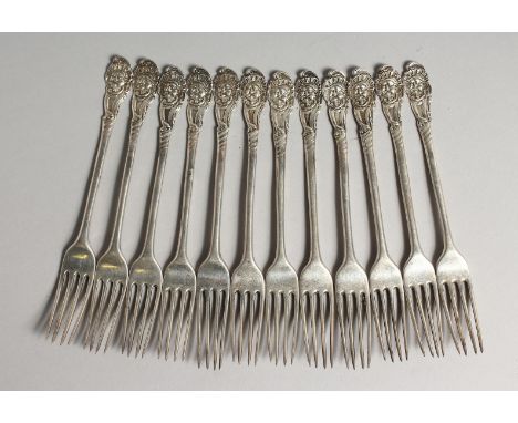 A RARE SET OF TWELVE GEORGE III CAST HESTER BATEMAN DESIGN FORK with cast head finish. London 1782 weighs 10ozs.