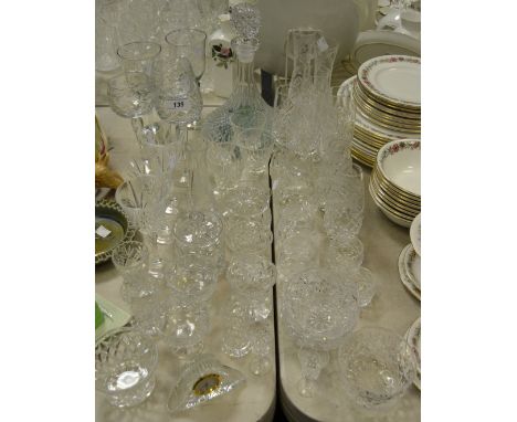 Cut Glass - champagne flutes; ships decanter; goblet; preserve jar and covers; etc qty