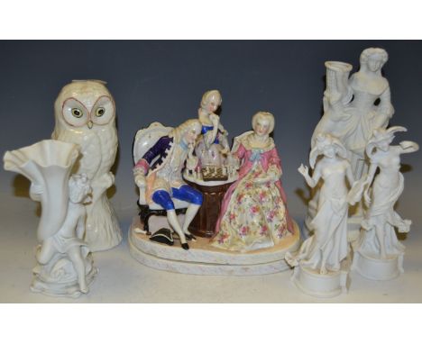 Decorative Ceramics - a Continental porcelain ceramic figural inkwell, the Chess Players; a pair of Continental bisque figure