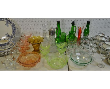 Glassware - a Ships decanter; a cut glass claret jug; a dessert service; Christmas white wine goblets; etc qty