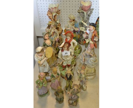 Continental Figures - various German porcelain figures including a pair of Hunters (faults); a bisque model of The Baker; a p
