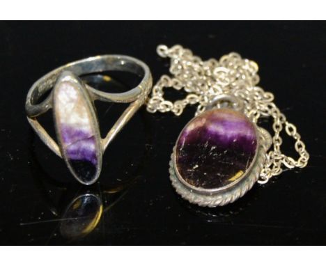 A Blue John silver mounted ring; a Blue John silver mounted pendant