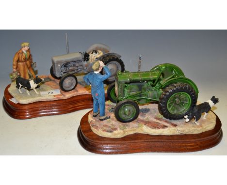 Border Fine Arts - a model of a farmer and tractor 'An Early Start' (faults), another tractor 'Won't Start' (2)