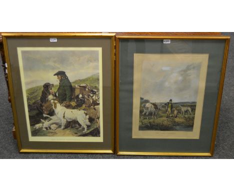 After W.J.Shayer, The Game Secured', hand tinted lithograph, framed; after Ansdell 'The Scotch Gamekeeper', framed (2)