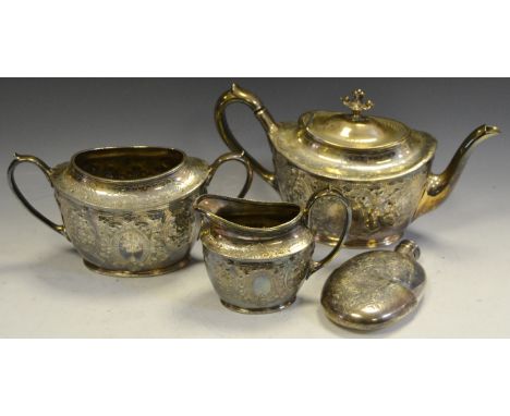 Plated Ware - a Philip Ashberry and Sons, Sheffield three piece tea service, cartouche inscribed H.W; an oval silver plated h