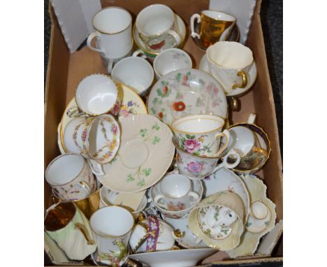 Ceramics- cups and saucers, miniatures, including Goss, Coalport, Wedgwood, Cresent, tea bowl and saucer, etc