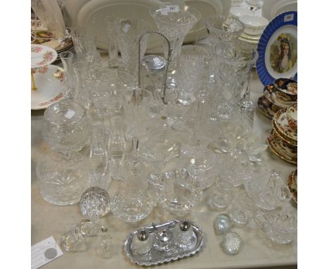 Cut Glass - vases; baskets; Swarovski type bell; etc qty