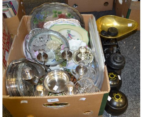 Household Goods - a cast iron and brass salter kitchen scale; a pair of Taylor Elite bowls; collectors plates; silver plated 