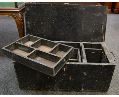 A 19th century painted pine tool chest, the fitted interior with three substantial trays or various tools c.1900