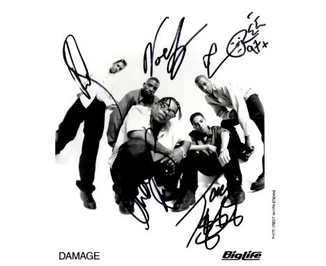 Damage Band Multi signed 10x8 black and white photo. Damage are a British RandB boy band who achieved success in the 1990s wi