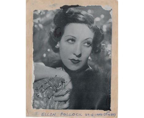 Ellen Pollock signed 9x7 vintage black and white photo dedicated. Good condition Est.