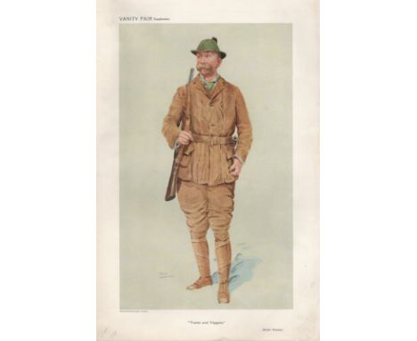 Vanity Fair print. Titled Tracks and Triggers. Dated 9/6/1909. Walter Winans. Approx size 14x12. Good condition Est. Good con