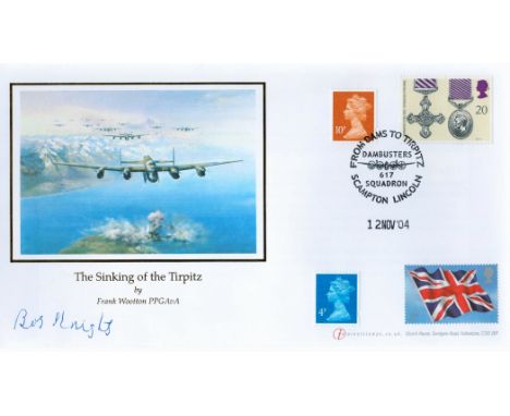 WW2 Sqn Ldr Bob Knights DSO Signed the Sinking of the Tirpitz First Day Cover. 4 British Stamps with 617 Squadron Postmark. I
