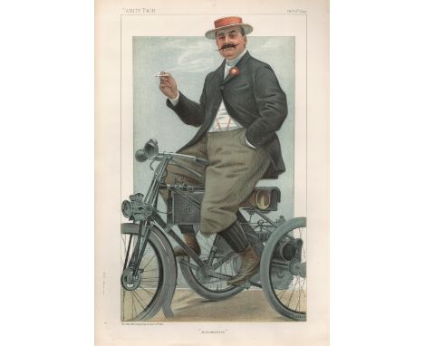 Vanity Fair print. Titled Automobile. Dated 12/10/1899. Comte de Dion. Approx size 14x12. Good condition Est. Good condition 