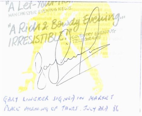 Gary Lineker signed 4x3 ticket stub. Good condition Est.