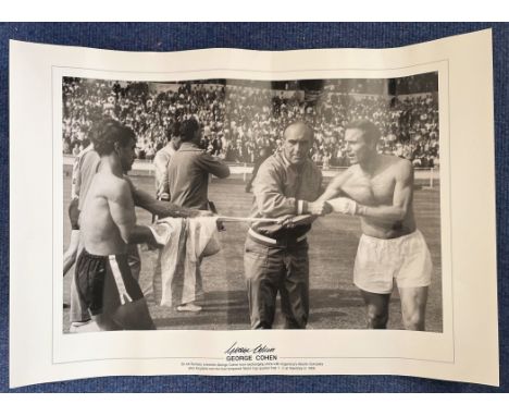 George Cohen signed 14x20 black and white print. Cohen MBE is an English former professional footballer who played as a right