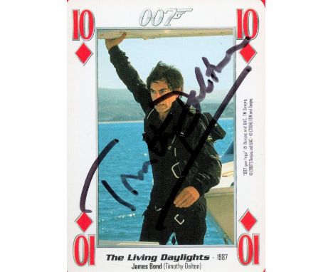 Timothy Dalton, a signed 3. 5x2. 5 James Bond 007 The Living Daylights playing card. Good condition Est.