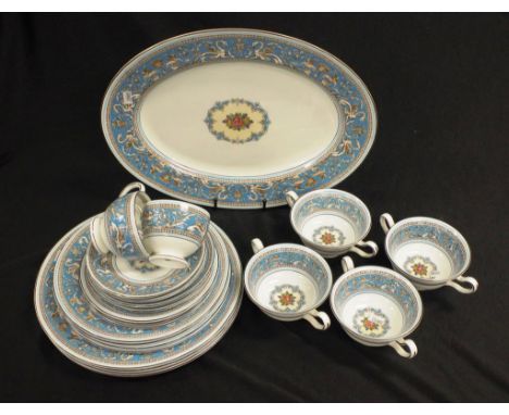 Wedgwood "Florentine" turquoise part dinner set comprising 4 dinner plates, 4 entree plates, 4 side plates, 4 soup coups &amp