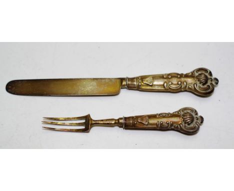 William IV silver miniature knife and fork hallmarked Birmingham 1833 on blade of knife