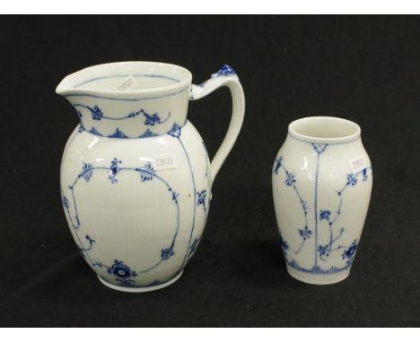 Royal Copenhagen "Blue lace" jug &amp; vase height 18cm approx