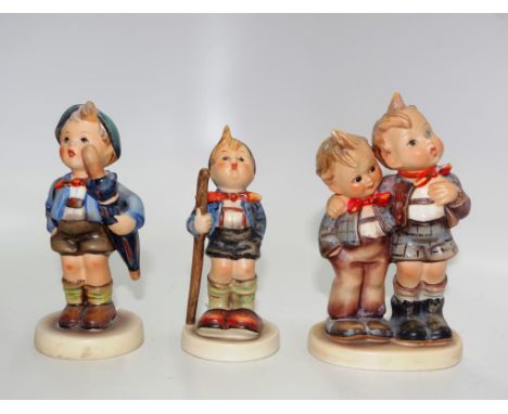 Three early Goebel Hummel boy  figurines tallest approx 13cm, including Little Hiker Figurine #16 2/0