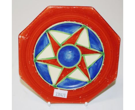 Clarice Cliff original bizarre octagonal plate 15cm across the points, two small back chips.
