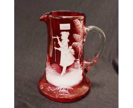 Antique Mary Gregory ruby glass jug height 19cm approx
