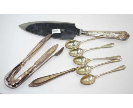Quantity of various sterling silver flatware all with various English hallmarks, comprising 5 teaspoons and a pair of sugar t