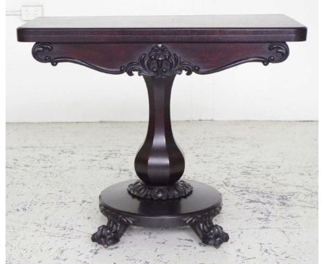 Early Victorian rosewood card table with fold over swivel top, attached to the under side are 2 Victorian era auctioneer labe