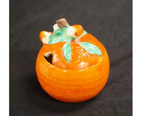 Clarice Cliff art deco "orange" jam pot 8cm high.