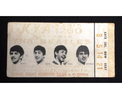 Beatles 1966 Ticket Candlestick Park, SF 12.5cm by 6.5cm
