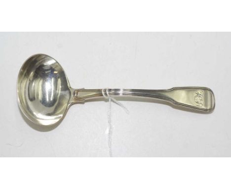 George III sterling silver sauce ladle hallmarked for London 1814, maker Thomas Wilkes Barker, fiddle and thread pattern, mon