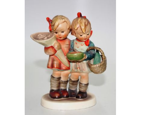 Early Goebel Hummel two girls with basket/flowers marks circa 1955,  height approx 12cm