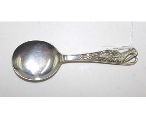 Australian Apex sterling silver tea caddy spoon with stock finial, marked sterling silver, 18 grams approx
