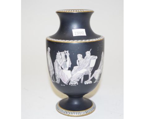 Prattware black glaze vase Etruscan decoration, height approx 17cm