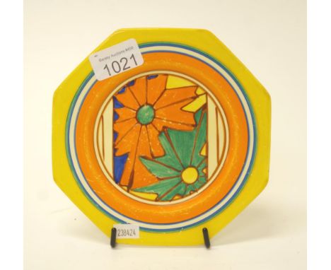 Clarice Cliff fantasque "Umbrellas &amp; Rain" plate small octagonal side plate, 18cm across points.