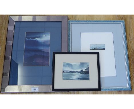 Rona Lee Last Light, Looking South Watercolour Signed, in glazed frame,  15 x 20cm together with another Lake Scene watercolo