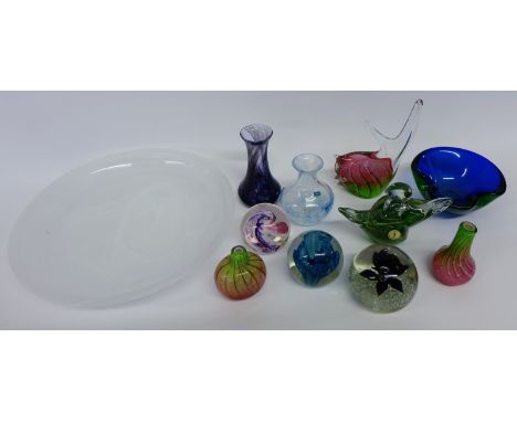 A collection of coloured art glass to include Mtarfa glass and Caithness glass, Strathearn and Selkirk glass (11)