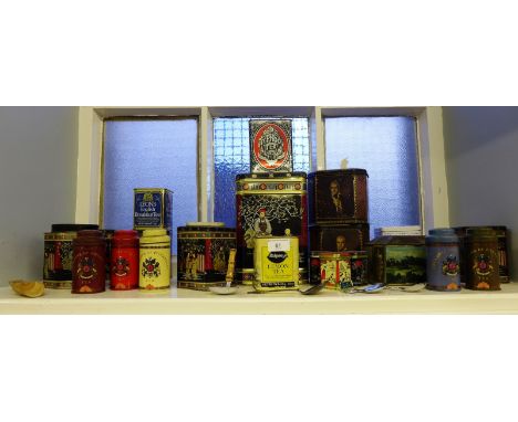 A large collection of vintage tins and four caddy spoons (a lot) 