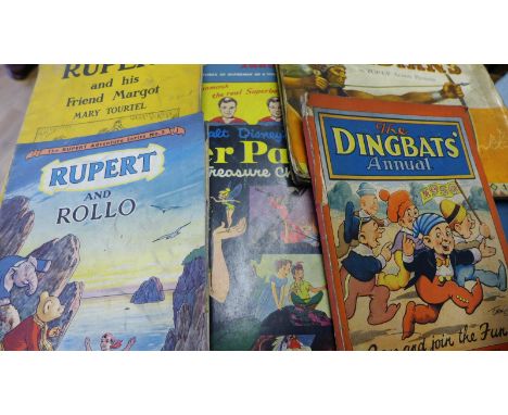 Vintage Children's books to include an Indians Pop Up Action Picture book, Peter Pan book and collection of Rupert Bear books