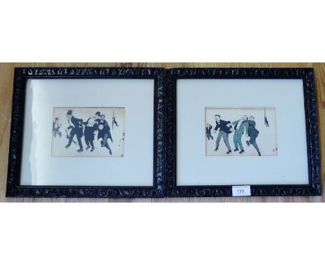 Unknown Artist,  Pair of 1930's Art Deco watercolours  depicting a group of Roller Skating Bankers by Day & Night, Watercolou