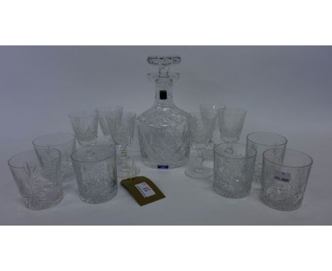 Edinburgh Crystal drinking glasses to include six whisky tumblers, six port glasses and a decanter and stopper (13)