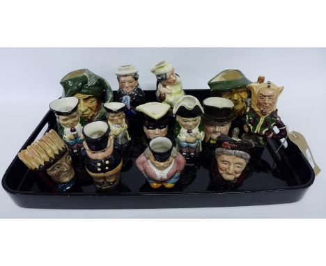 Twelve Staffordshire Fine Ceramic hand painted toby and character jugs together with two Oldcourt pottery jugs, Fisherman and