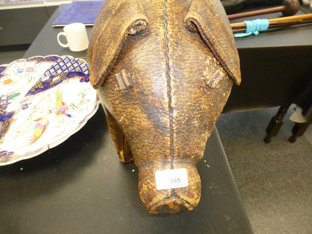 Liberty of London Leather pig footstool; Designed by Dimitri Omersa