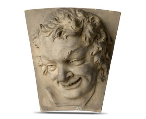 Architectural: A Coade stone keystone of the laughing satyrstamped Coade Lambeth 179126cm high by 24cm wide by 23cm deepElean