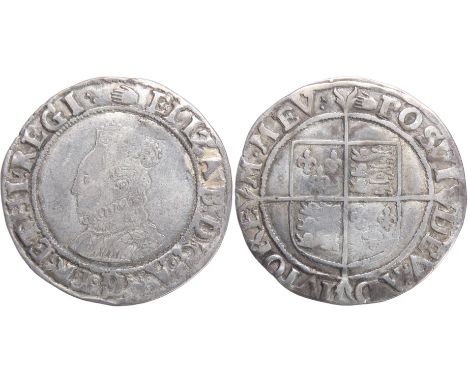 Elizabeth I Shilling. Sixth Issue, mint mark hand.&nbsp; Crowned bust left, ELIZAB D G ANG FR ET HIB REGINA. R. Shield over c